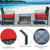 3 Pieces Patio Wicker Rattan Furniture Set with Cushion for Lawn Backyard-Red