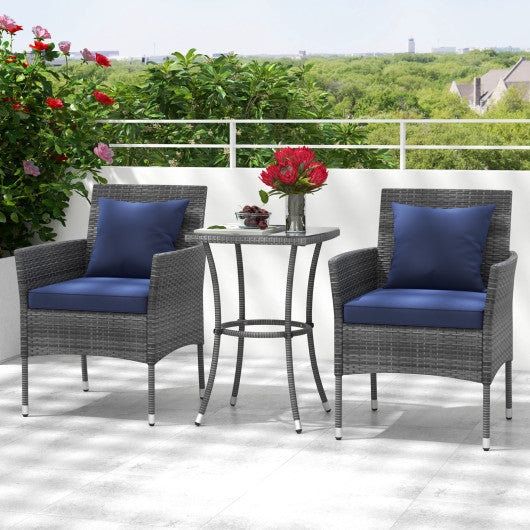 3 Pieces Patio Furniture Set with Cushioned Patio Chairs and Tempered Glass Coffee Table-Navy