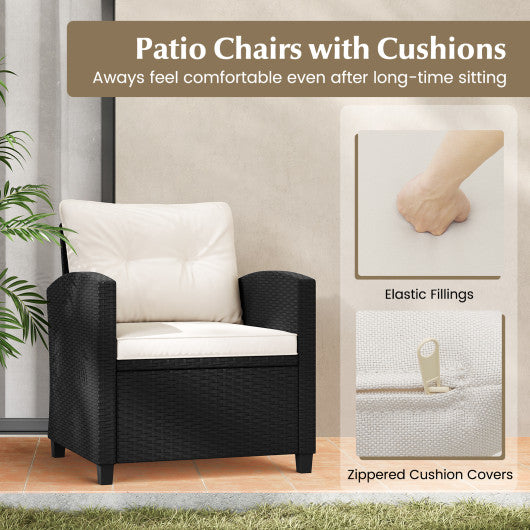 3 Pieces Patio Furniture Set with Tempered Glass Coffee Table-White