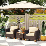 3 Pieces Patio Rattan Bistro Furniture Set with Wooden Table Top-Beige