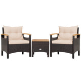 3 Pieces Patio Rattan Furniture Set with Removable Cushions-Beige