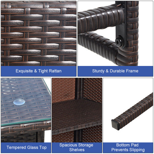 3 Pieces Patio Rattan Wicker Bar Table Stools Dining Set-Navy & Off White