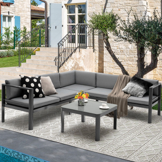 3 Pieces Aluminum Patio Furniture Set with 6-Level Adjustable Backrest-Gray