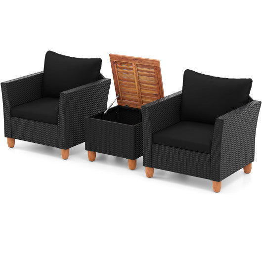 3 Pieces Outdoor Patio Rattan Furniture Set-Black