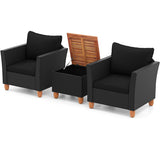 3 Pieces Outdoor Patio Rattan Furniture Set-Black