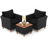 3 Pieces Outdoor Patio Rattan Furniture Set-Black