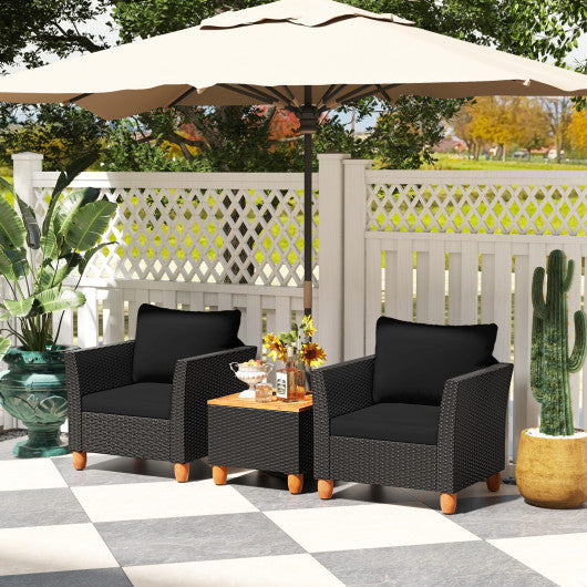 3 Pieces Outdoor Patio Rattan Furniture Set-Black