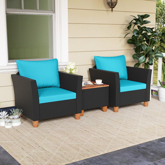 3 Pieces Outdoor Patio Rattan Furniture Set-Turquoise