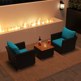 3 Pieces Outdoor Patio Rattan Furniture Set-Turquoise