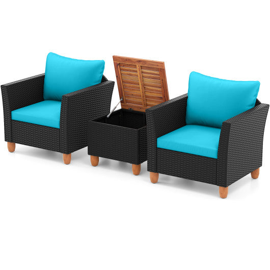 3 Pieces Outdoor Patio Rattan Furniture Set-Turquoise