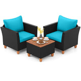 3 Pieces Outdoor Patio Rattan Furniture Set-Turquoise