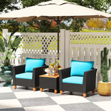 3 Pieces Outdoor Patio Rattan Furniture Set-Turquoise