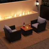 3 Pieces Outdoor Patio Wicker Furniture Set with Cushions and Acacia Wood Coffee Table-Gray