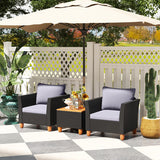 3 Pieces Outdoor Patio Wicker Furniture Set with Cushions and Acacia Wood Coffee Table-Gray