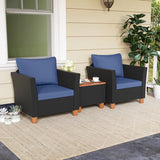 3 Pieces Outdoor Patio Rattan Furniture Set-Navy