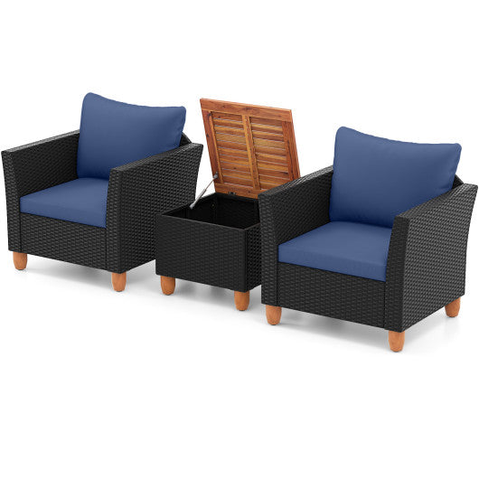 3 Pieces Outdoor Patio Rattan Furniture Set-Navy