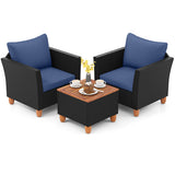 3 Pieces Outdoor Patio Rattan Furniture Set-Navy