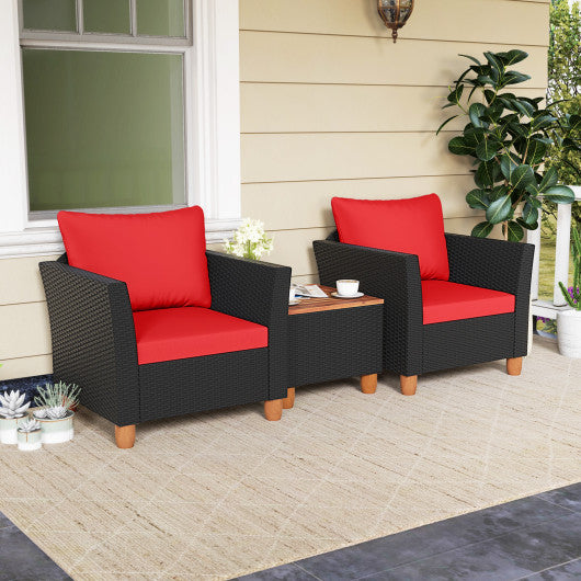 3 Pieces Outdoor Patio Rattan Furniture Set-Red