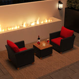 3 Pieces Outdoor Patio Rattan Furniture Set-Red