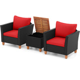 3 Pieces Outdoor Patio Rattan Furniture Set-Red