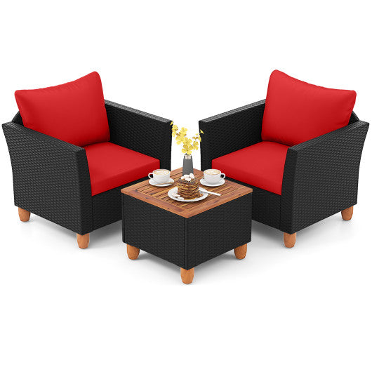 3 Pieces Outdoor Patio Rattan Furniture Set-Red