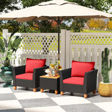 3 Pieces Outdoor Patio Rattan Furniture Set-Red