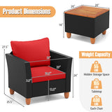 3 Pieces Outdoor Patio Rattan Furniture Set-Red
