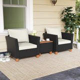 3 Pieces Outdoor Patio Rattan Furniture Set with Coffee Table-White