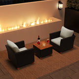 3 Pieces Outdoor Patio Rattan Furniture Set with Coffee Table-White