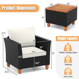 3 Pieces Outdoor Patio Rattan Furniture Set with Coffee Table-White