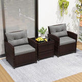 3 Pieces Rattan Patio Furniture Set with Washable Cushion-Gray