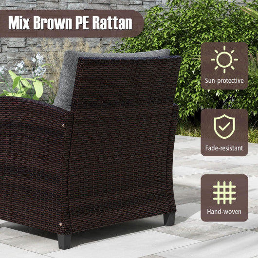 3 Pieces Rattan Patio Furniture Set with Washable Cushion-Gray