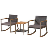3 Pieces Rattan Rocking Bistro Set with Coffee Table and Cushions-Gray