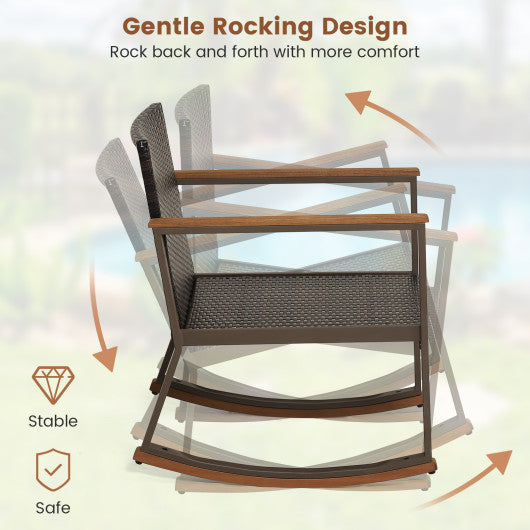 3 Pieces Rattan Rocking Bistro Set with Coffee Table and Cushions-Gray