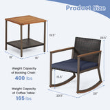 3 Pieces Rattan Rocking Bistro Set with Coffee Table and Cushions-Navy