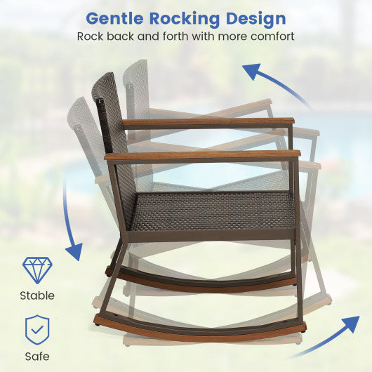 3 Pieces Rattan Rocking Bistro Set with Coffee Table and Cushions-Navy