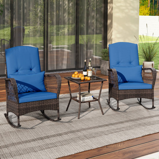 3 Pieces Rocking Bistro Set with 2-Tier Coffee Table-Navy