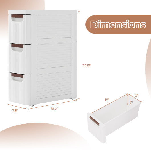 3/4/5/6-Drawer Rolling Organizer Unit Narrow Storage Cabinet with Built-In Wheels for Small Space-3-Drawer