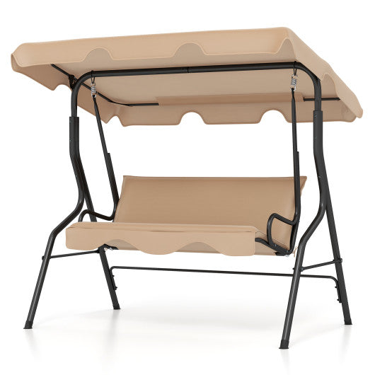3 Seat Outdoor Patio Canopy Swing with Cushioned Steel Frame-Beige