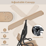 3 Seat Outdoor Patio Canopy Swing with Cushioned Steel Frame-Beige
