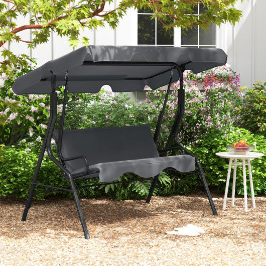 3-Seat Outdoor Patio Canopy Swing with Cushioned Steel Frame-Gray