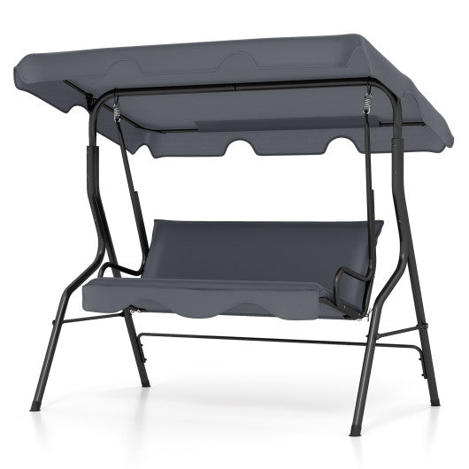 3-Seat Outdoor Patio Canopy Swing with Cushioned Steel Frame-Gray