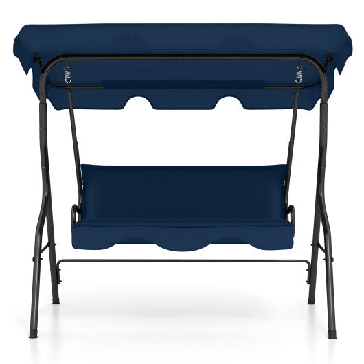 3-Seat Outdoor Patio Canopy Swing with Cushioned Steel Frame-Navy