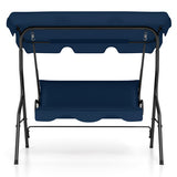 3-Seat Outdoor Patio Canopy Swing with Cushioned Steel Frame-Navy