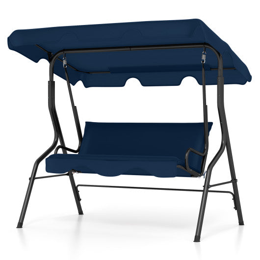 3-Seat Outdoor Patio Canopy Swing with Cushioned Steel Frame-Navy
