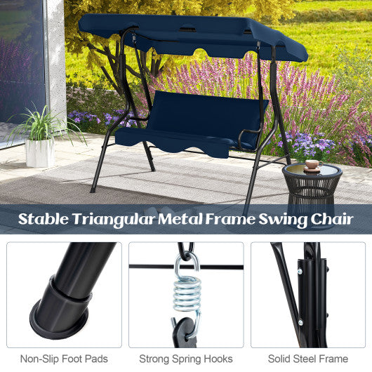 3-Seat Outdoor Patio Canopy Swing with Cushioned Steel Frame-Navy