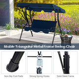 3-Seat Outdoor Patio Canopy Swing with Cushioned Steel Frame-Navy