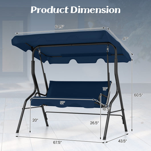 3-Seat Outdoor Patio Canopy Swing with Cushioned Steel Frame-Navy