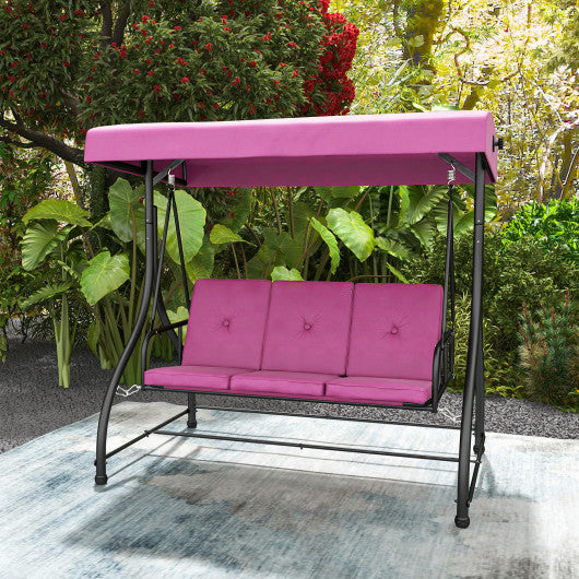 3 Seat Outdoor Porch Swing with Adjustable Canopy-Wine