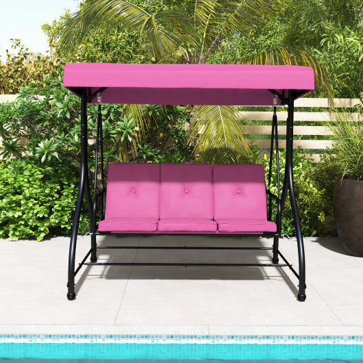 3 Seat Outdoor Porch Swing with Adjustable Canopy-Wine